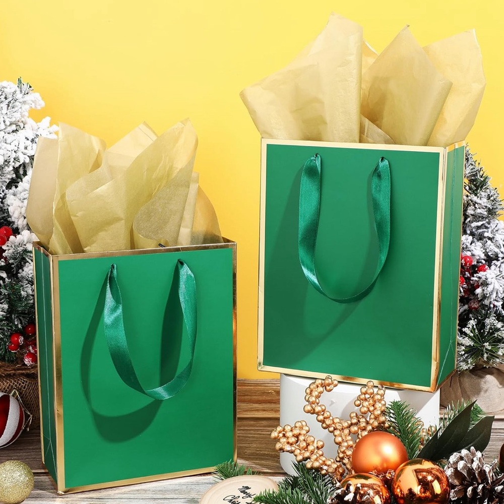 5 Pack Metallic Paper Gift Bags with Handle and Tissue 9 x 7 x 3.1